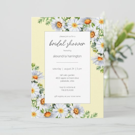 イエローワイルド淡い色のデイジーブライダルシャワー 招待状 (スタンド正面)