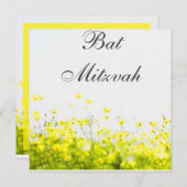 イエローワエレガントイルドフラワーズバルミツワー招待状 招待状 (正面/裏面)