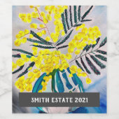 イエローワトルの水色フローラアートワインラベル ワインラベル (シングルラベル)