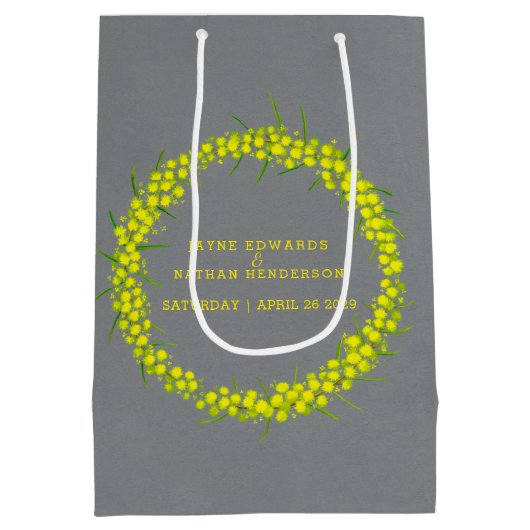 イエローワトルアカシア結婚グレイ抱き枕 ミディアムペーパーバッグ (裏面)