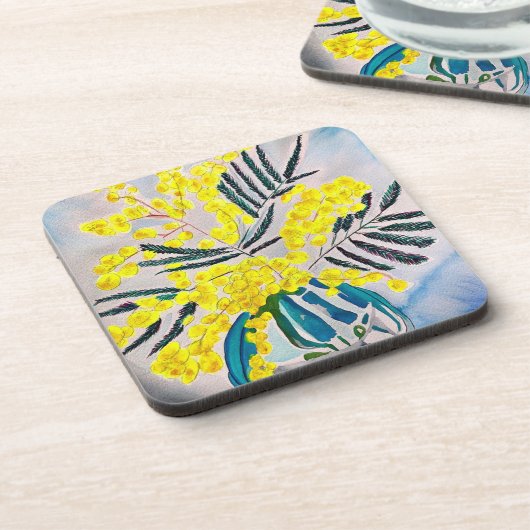 イエローワトルオーストラリア先住民花 コースター (左側)