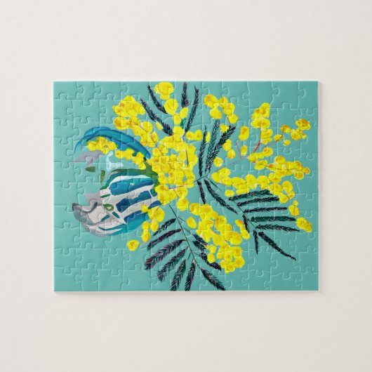 イエローワトルミモサオーストラリアの花芸術 ジグソーパズル (横)