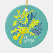 イエローワトルミモサオーストラリアの花芸術 セラミックオーナメント (正面)