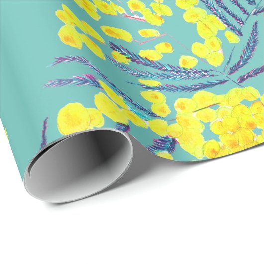 イエローワトルミモサオーストラリアの花芸術 ラッピングペーパー (ロールコーナー)