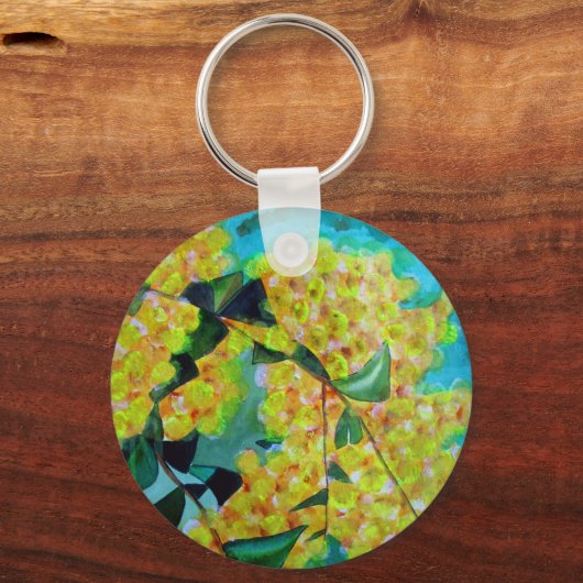 イエローワトル先住民オーストラリア花芸術 キーホルダー (正面)