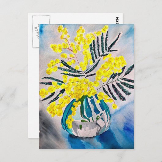 イエローワトル先住民オーストラリア花芸術 ポストカード (正面/裏面)