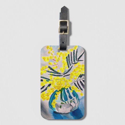 イエローワトル先住民オーストラリア花芸術 ラゲッジタグ (正面縦)