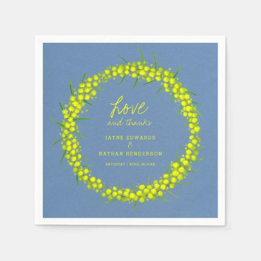 イエローワトル春の花アート結婚のナプキン スタンダードカクテルナプキン (正面)