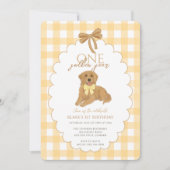 イエローワンゴールデンイヤー子犬の最初の誕生日パーティー 招待状 (正面)