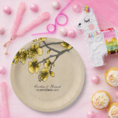 イエローヴィンテージさくらんぼ花紙プレート ペーパープレート (パーティー)