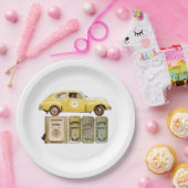 イエローヴィンテージカー ペーパープレート (パーティー)