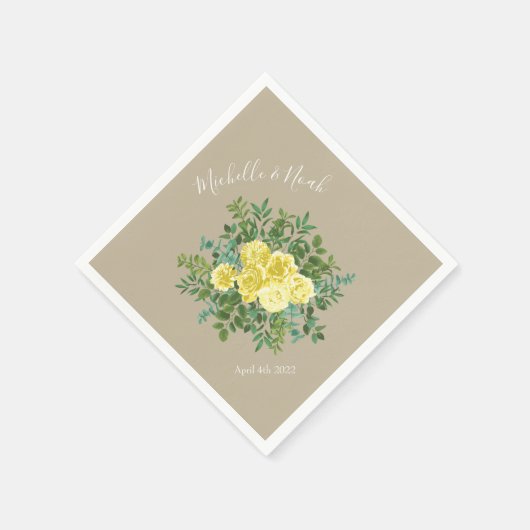 イエローヴィンテージバラエレガントな結婚式 スタンダードカクテルナプキン (角)