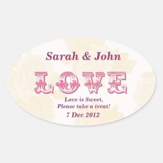 イエローヴィンテージバラキャンディビュッフェステッカー 楕円形シール (正面)