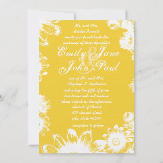イエローヴィンテージフラワーウェディング 招待状 (正面)