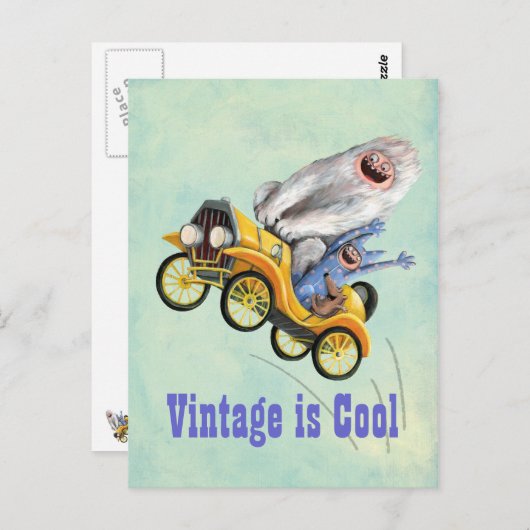 イエローヴィンテージモンスターカー ポストカード (正面/裏面)