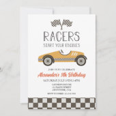 イエローヴィンテージレースカー誕生日招待状 招待状 (正面)