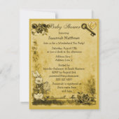 イエロー不機嫌ハッターワンダーランドティーパーティーベビーシャワー 招待状 (裏面)