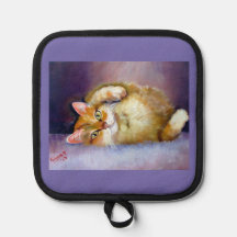 イエロー子猫オーブンミッツ&ポットホルダー