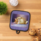 イエロー子猫オーブンミッツ&ポットホルダー 鍋敷き (トップダウン)