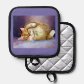 イエロー子猫オーブンミッツ&ポットホルダー 鍋敷き (正面/裏面)