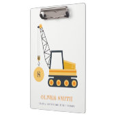 イエロー建築クレーン車モノグラムボーイズ クリップボード (左)