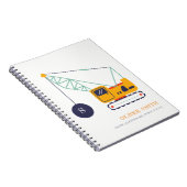 イエロー建築クレーン車モノグラムボーイズ ノートブック (右側)