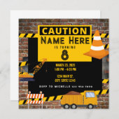 イエロー建築ダンプトラックダート誕生日 招待状 (正面/裏面)