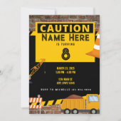 イエロー建築ダンプトラック誕生日 招待状 (正面)