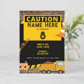 イエロー建築ダンプトラック誕生日 招待状 (スタンド正面)