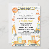 イエロー建築トラックボーイバースデーパーティー 招待状 (正面)