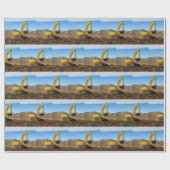 イエロー建築掘削機 ラッピングペーパー (フラット)