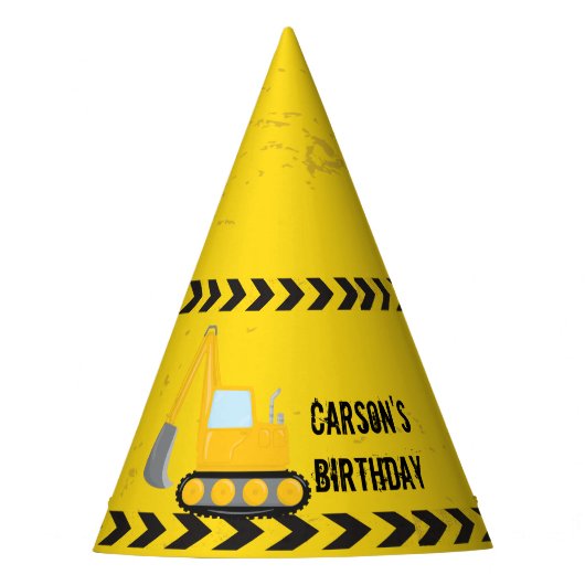 イエロー建築車カスタム両子供の誕生日 パーティーハット (正面)
