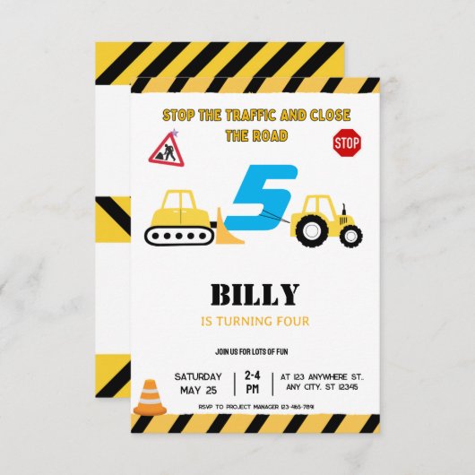 イエロー建築5TH誕生日招待状 招待状 (正面/裏面)