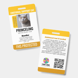 イエロー感情的サポート猫ID バッジ