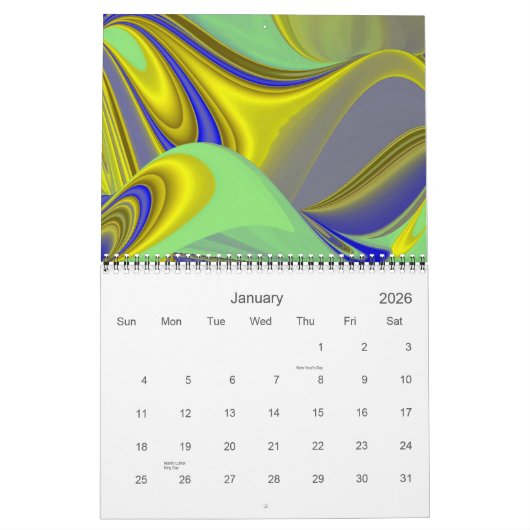イエロー抽象芸術ファンタジー3Dアート カレンダー (1月 2026)