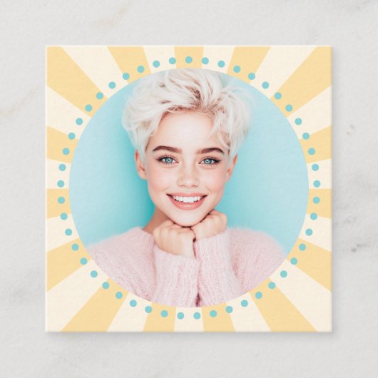 イエロー日が差すことアクアブルードットトレンディー新鮮な写真 スクエア名刺 (正面)