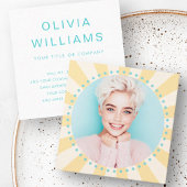 イエロー日が差すことアクアブルードットトレンディー新鮮な写真 スクエア名刺