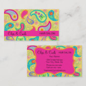 イエロー明るい赤紫色ピンクモダンペイズリーウィムシー模様 名刺 (正面/裏面)