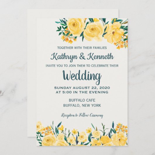 イエロー春サマーカントリーウェディング招待状 招待状 (正面/裏面)