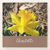 イエロー春ダッフォディルインザガーデン名前をカスタムする ガラスコースター (正面)