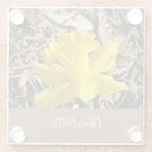 イエロー春ダッフォディルインザガーデン名前をカスタムする ガラスコースター (裏面)