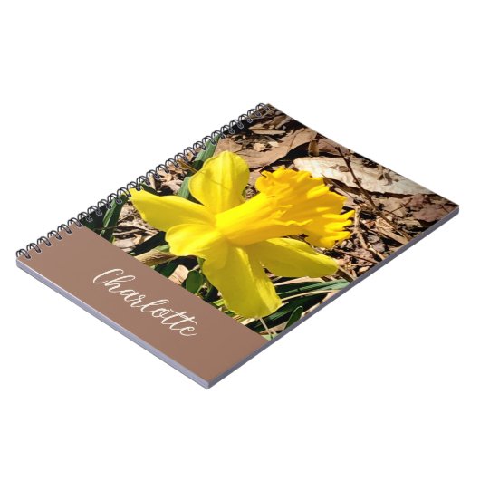 イエロー春ダッフォディルインザガーデン名前をカスタムする ノートブック (左側)