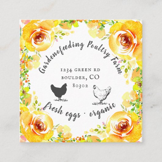 イエロー春フローラファームハウスビジネスカード スクエア名刺 (正面)
