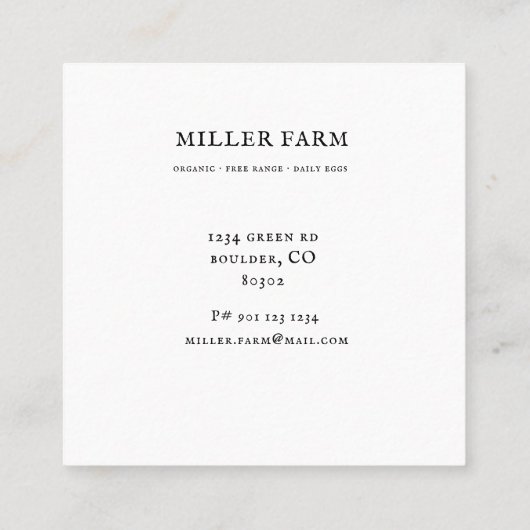 イエロー春フローラファームハウスビジネスカード スクエア名刺 (裏面)