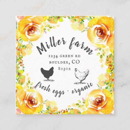 イエロー春フローラファームハウスビジネスカード スクエア名刺 (正面)