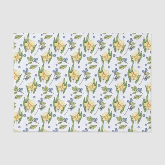 イエロー水仙とブルーベリーティッシュペーパー 薄葉紙 (正面)