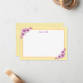 イエロー水玉模様とフローラフラット ノートカード (正面/裏面インサイチュ)