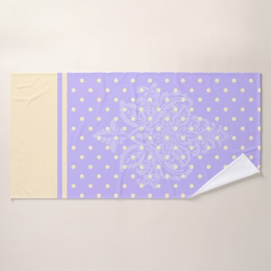 イエロー水玉模様とラベンダーパープルビーチタオル バスタオル (バスタオル)