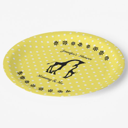 イエロー水玉模様キリン赤ちゃんシャワープレート ペーパープレート (アングル)