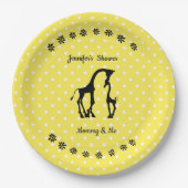 イエロー水玉模様キリン赤ちゃんシャワープレート ペーパープレート (正面)